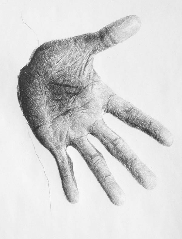 Graphite hand study drawing, likely preparatory work for the Michael Jackson mural